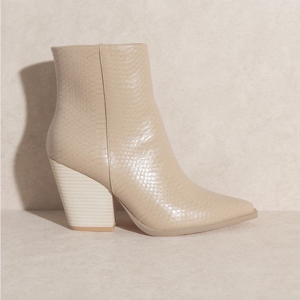 Beige Leather Booties